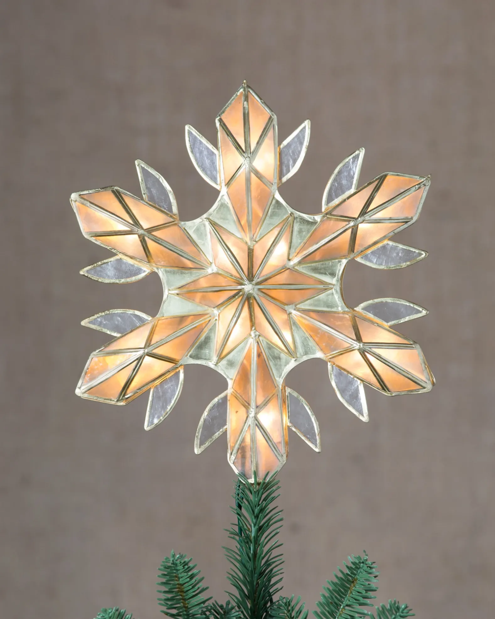 Capiz Snowflake Lighted Tree Toppers