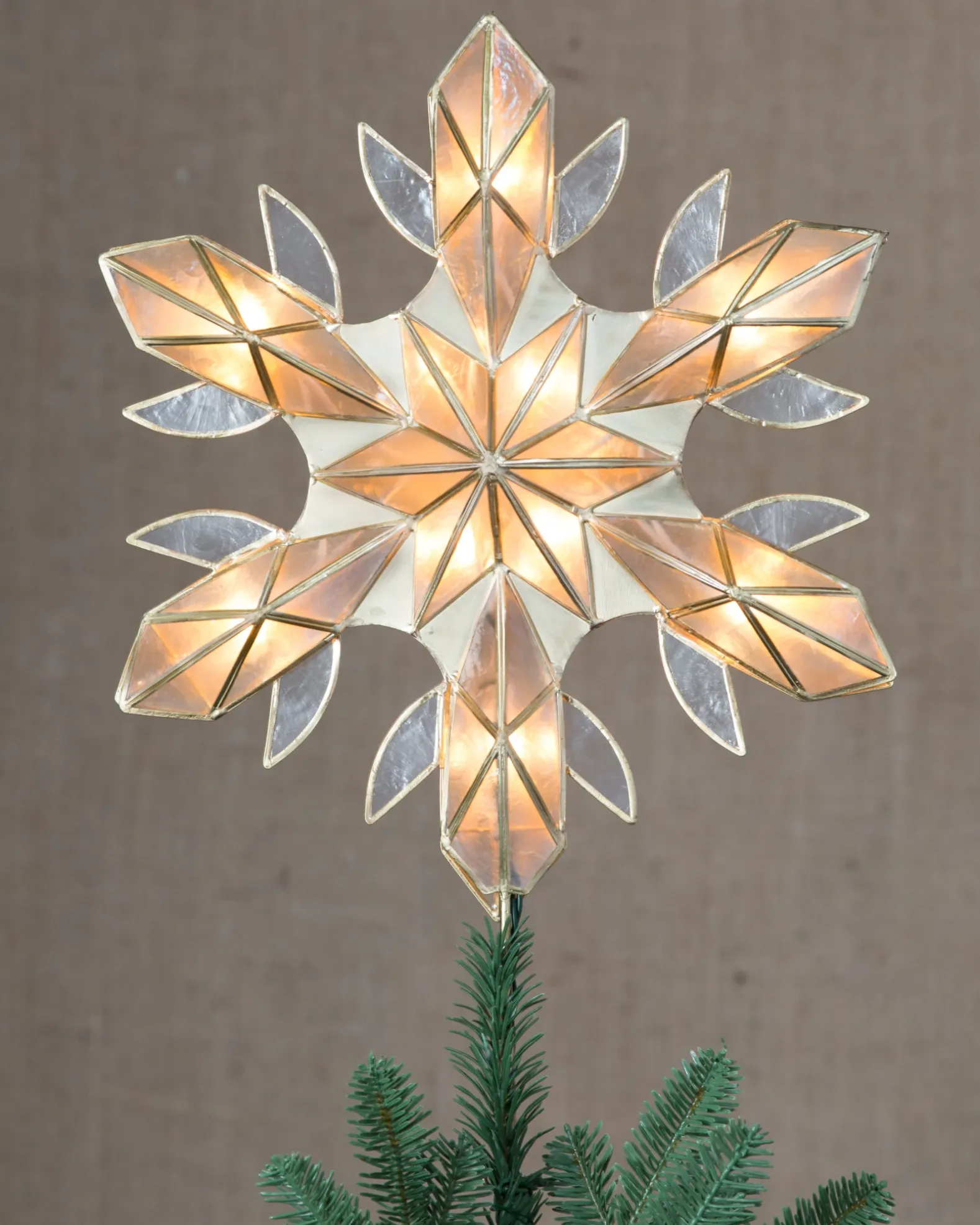 Capiz Snowflake Lighted Tree Toppers