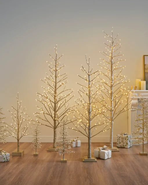 Lit Champagne Glitter LED Trees