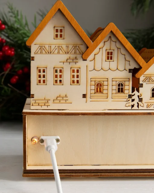 Lit Wooden Christmas Mantel Villages